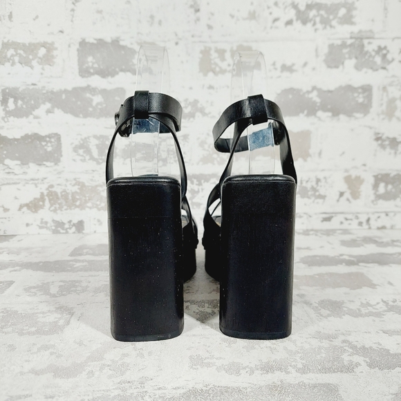 New Sam Edelman Rosalind Black Leather Platform Heeled Sandals T203 - Picture 5 of 11